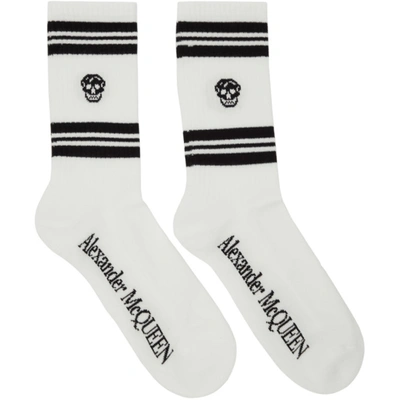 Alexander Mcqueen White & Black Stripe Skull Sport Socks In White,black
