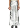 GUCCI SILVER METALLIC LEATHER FLARED TROUSERS
