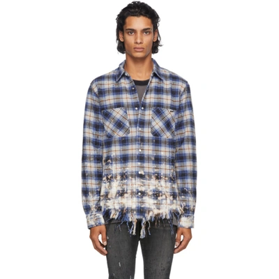 Amiri Distressed-finish Checked Shirt In Blue