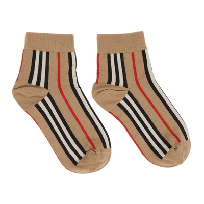 Burberry Striped Cotton-blend Socks In Beige