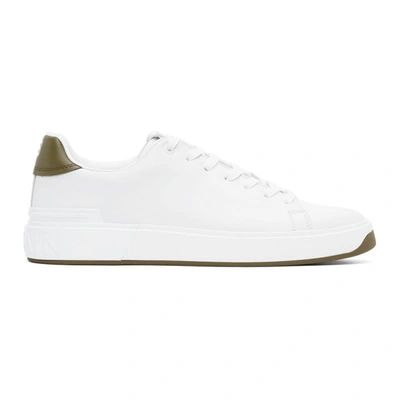 Balmain Men's B Court Leather Low-top Sneakers In White/green