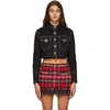 BALMAIN BLACK DENIM TOPSTITCHED CROPPED JACKET