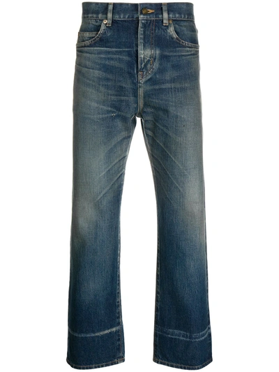 Saint Laurent 20cm Straight Cotton Denim Jeans In Blue