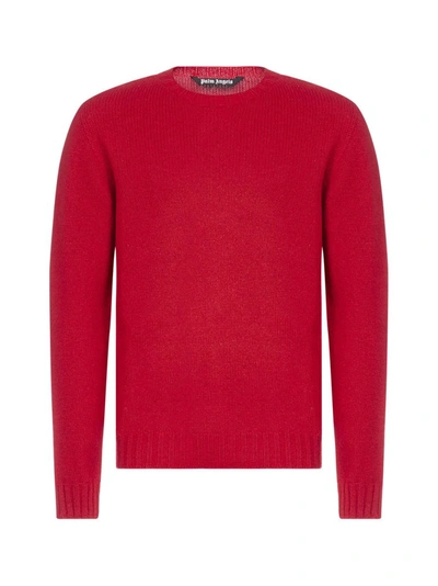 Palm Angels Logo Recycled Wool Blend Knit Sweater In Red