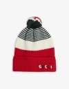 GUCCI KIDS STRIPED WOOL BOBBLE BEANIE HAT 4-12 YEARS,R02224211