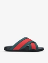 GUCCI GUCCI MEN'S BLACK/COMB WEB STRIPE RUBBER SLIDERS,40790393