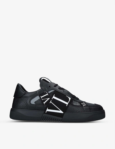 Valentino Garavani Black Calf Leather Bos Taurus Low Top Sneakers