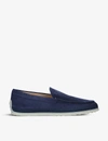 TOD'S TODS MEN'S NAVY RAFFIA-MIDSOLE SUEDE LOAFERS,40856882
