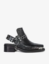 THE KOOPLES CHAIN-TRIMMED CROC-EFFECT LEATHER SANDALS,R03637871