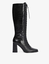 THE KOOPLES LACE-UP CROC-EFFECT LEATHER BOOTS,R03624622