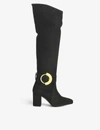 Pinko Laetitia Thigh-high Suede Heel Boots In Black
