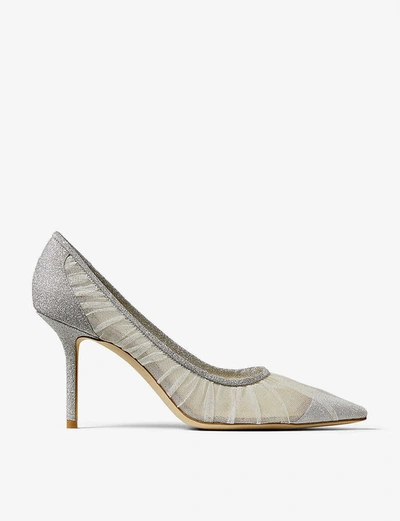 Jimmy Choo Love 85 Glitter Tulle Pumps In Ivory/silver