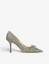 Jimmy Choo Saresa Glitter Pumps With Crystal Buckle 85 In Peppermint