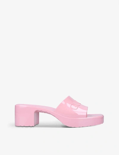Gucci Womens Pink Logo-embossed Rubber Mules 6