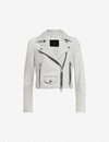 Allsaints Elora Shrunken Leather Biker Jacket In Off White