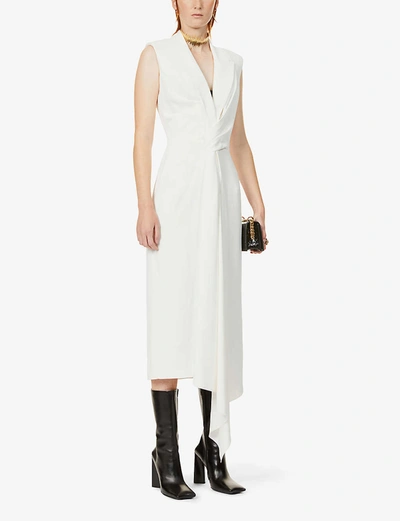 Alexander Mcqueen Sleeveless Woven Midi Blazer Dress In Light+ivory