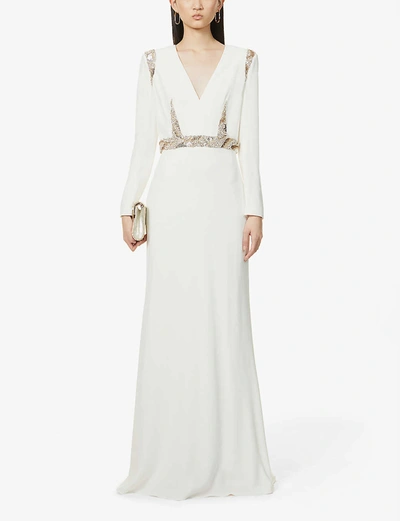 Alexander Mcqueen Gemstone And Sequin-embellished Crepe Gown In Light Ivory