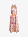 TED BAKER RHUBARB FLORAL-PRINT HALTERNECK MIDI DRESS,R03639394