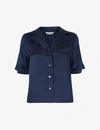 WHISTLES WOMENS NAVY LOOSE SILK-SATIN BOWLING SHIRT 12,R03657096