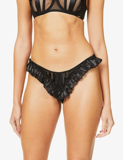 Kiki De Montparnasse Peek-a-boo Cut-out Silk-blend Briefs In Black