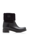 MONCLER WOMEN'S GINETTE KNIT-TRIMMED LEATHER BOOTS,802219