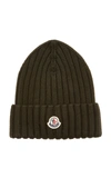 Moncler Ribbed-knit Virgin Wool Beanie In Green