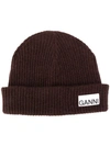 GANNI RECYCLED WOOL RIBBED-KNIT HAT