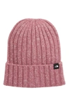 The North Face Marled Rib Logo Beanie In Pink