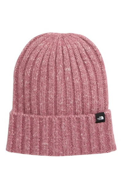 The North Face Marled Rib Logo Beanie In Pink