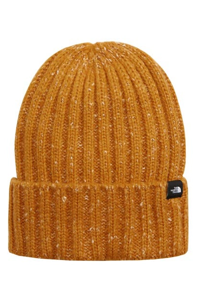 The North Face Marled Rib Logo Beanie In Citrine Yellow