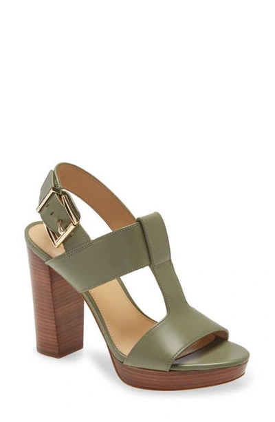 Michael Michael Kors Becker Block Heel Platform Sandal In Army Green Leather