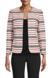 ANNE KLEIN STRIPE COTTON BLEND COLLARLESS JACKET,10771424