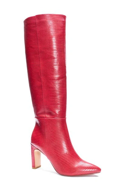 Chinese Laundry Evanna Pointed Toe Boot In Red Faux Leather