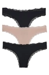 Honeydew Intimates Aiden 3-pack Thongs In Black/ Nude/ Black