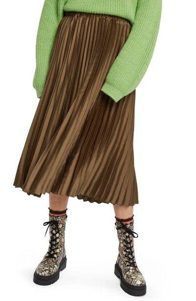 Scotch & Soda Pleated Midi Skirt In Green