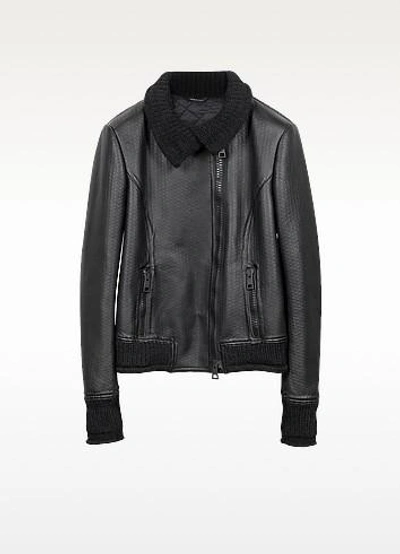 Gucci Leather Jackets Black Leather And Mix Media Women's Jacket