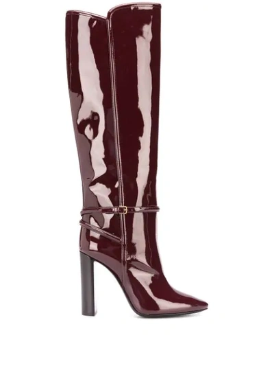 Saint Laurent Patent Pointed Toe Boot In Red