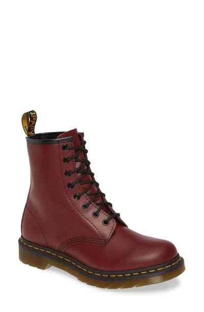 Dr. Martens' 1460 Combat Boots In Bordeaux Leather In Red