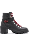 Moncler Carol Rubber-trimmed Textured-leather Ankle Boots In Black