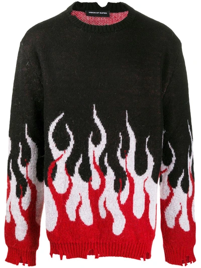 Vision Of Super Flame-print Long-sleeved Sweater In Black