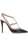Valentino Garavani Black Black Rockstud Leather Slingback Pumps In Black Poudre