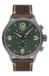 Tissot Chrono Xl Leather Strap Chronograph Watch, 45mm In Brown/ Green/ Black