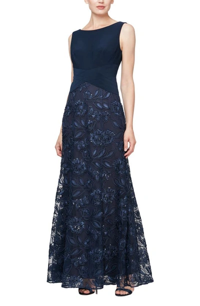 Alex Evenings Sleeveless Beaded Gown In Navy