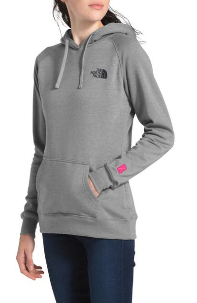The North Face Pink Ribbon Logo Hoodie In Medium Heather Grey