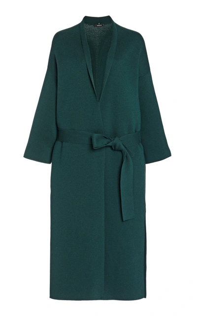 Akris Belted Wool-silk Wrap Coat In Green