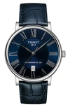 Tissot T-classic Carson Powermatic 80 Leather Strap Watch, 40mm In Blue/ Silver