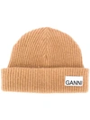 GANNI RECYCLED WOOL RIBBED-KNIT HAT