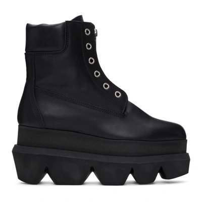 Sacai Platform Sole Ankle Boots In 001 Black