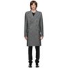 BALMAIN GREY & BLACK HERRINGBONE DOUBLE-BREASTED COAT