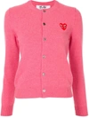 Comme Des Garçons Play Pink Wool Layered Double Heart Cardigan In Pink